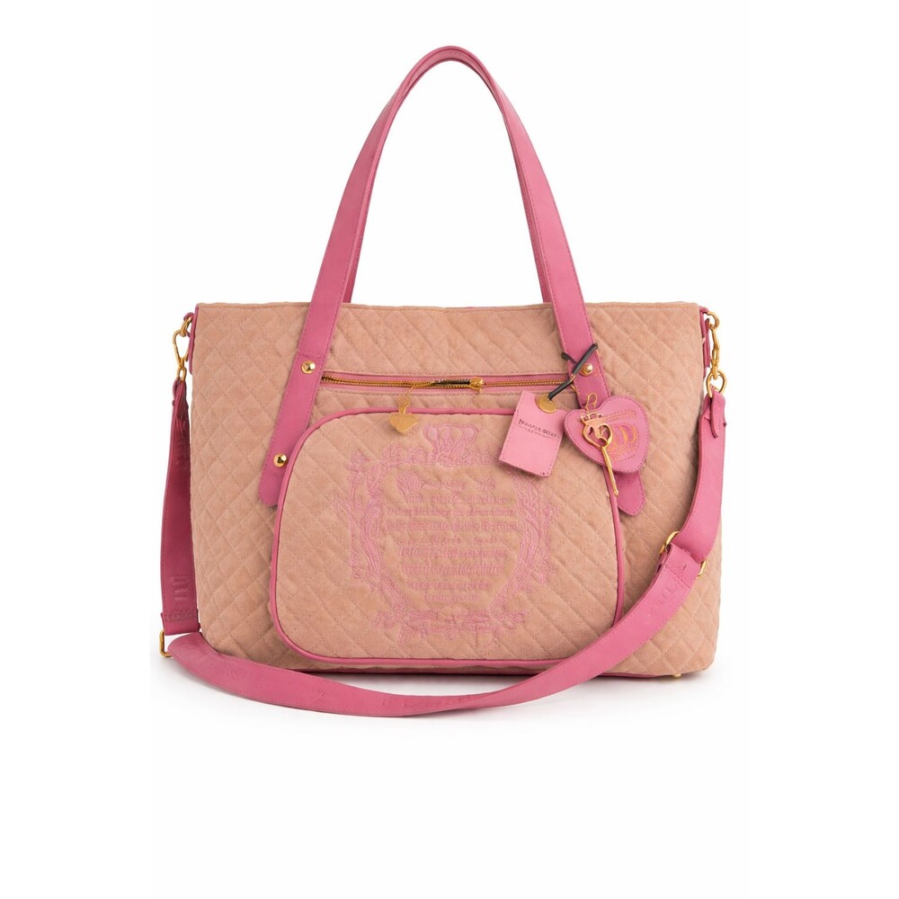 Juicy Couture Once Upon A Time Velour Quilted Tote Pink Tan Y2K Daydreamer Charm